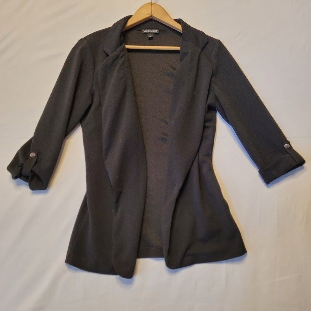 Wearever Junior Women’s Black Open Blazer Jacket Roll Tab Button Sleeve Size XL - Picture 2 of 10
